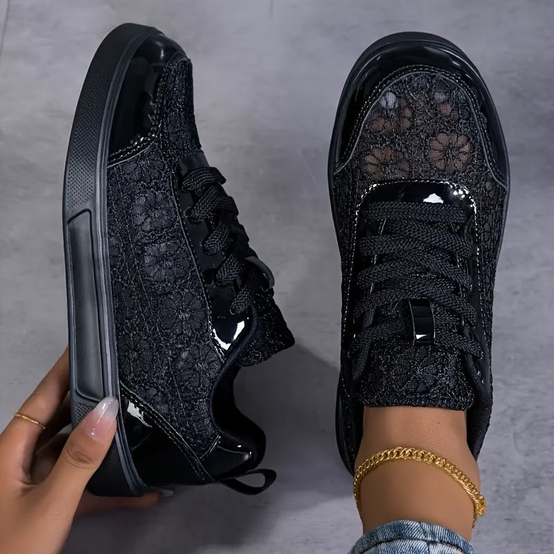 Koronkowe | Sneakersy z Koronką Kwiatową