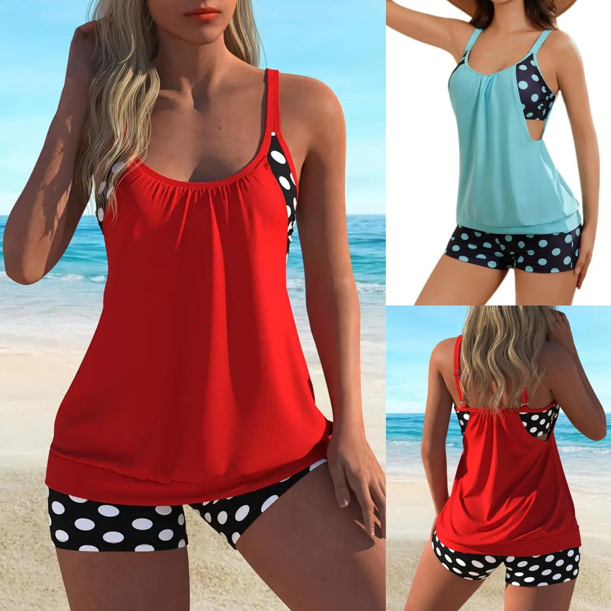 👙 Damski dwuczęściowy kostium kąpielowy – groszki, color‑block – Płatność przy odbiorze ✨