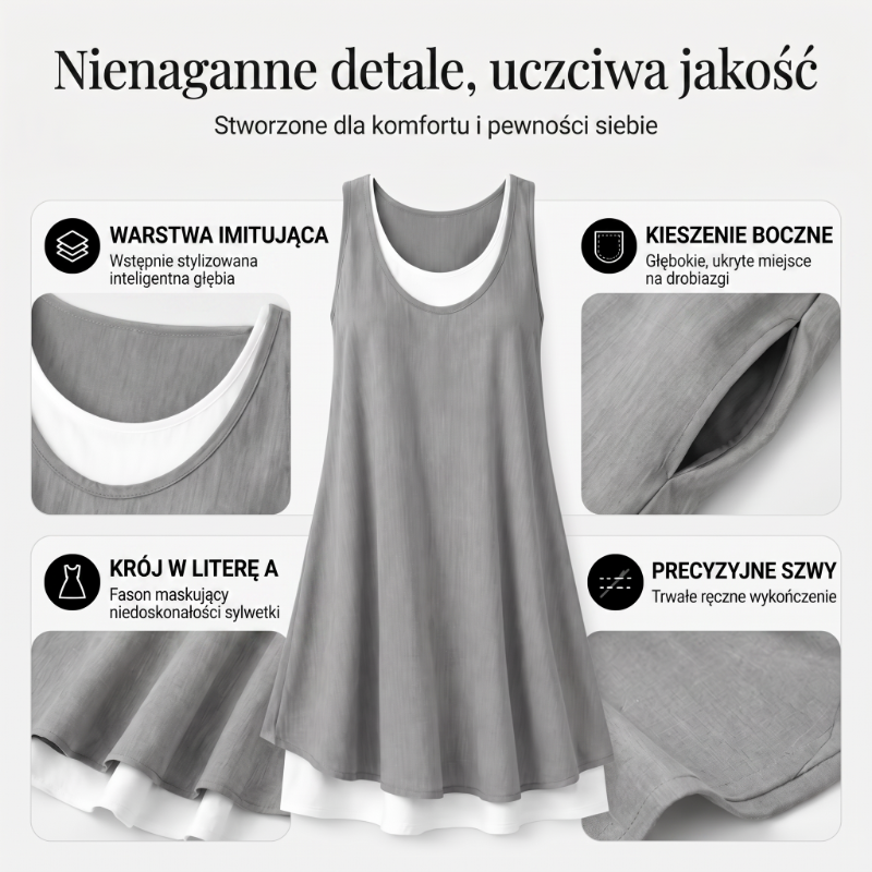 ⏰Wyprzedaż – ostatni dzień, 50% zniżki💃Damska sukienka typu tank top w stylu casualowym, luźna, bez rękawów, imitująca dwuczęściowy strój