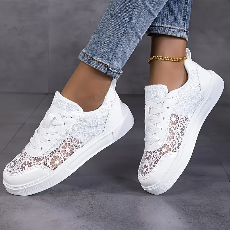 Koronkowe | Sneakersy z Koronką Kwiatową