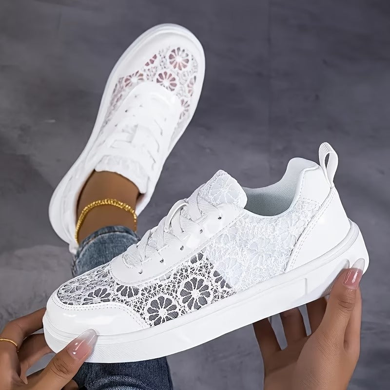 Koronkowe | Sneakersy z Koronką Kwiatową