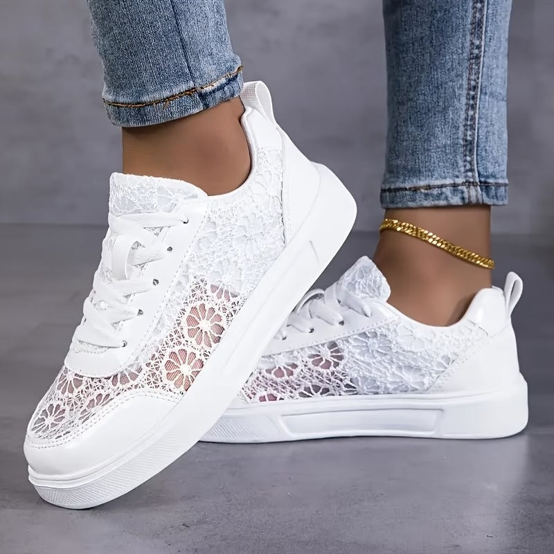 Koronkowe | Sneakersy z Koronką Kwiatową