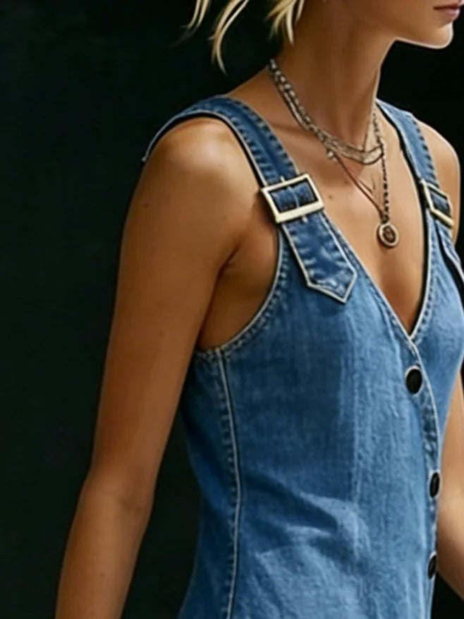 Vera™ | Długa sukienka z denimu z guzikami