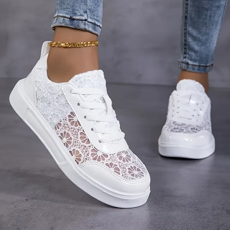 Koronkowe | Sneakersy z Koronką Kwiatową