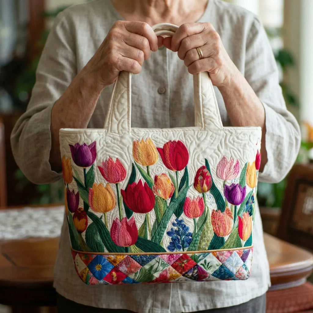 Torba tote pikowana - Ogród Tulipanów