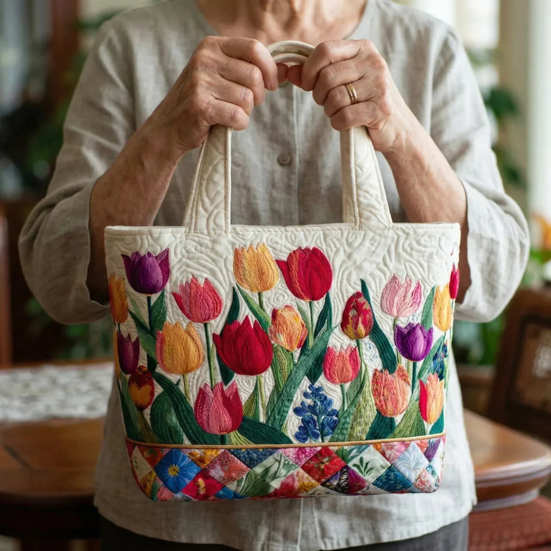 Torba tote pikowana - Ogród Tulipanów