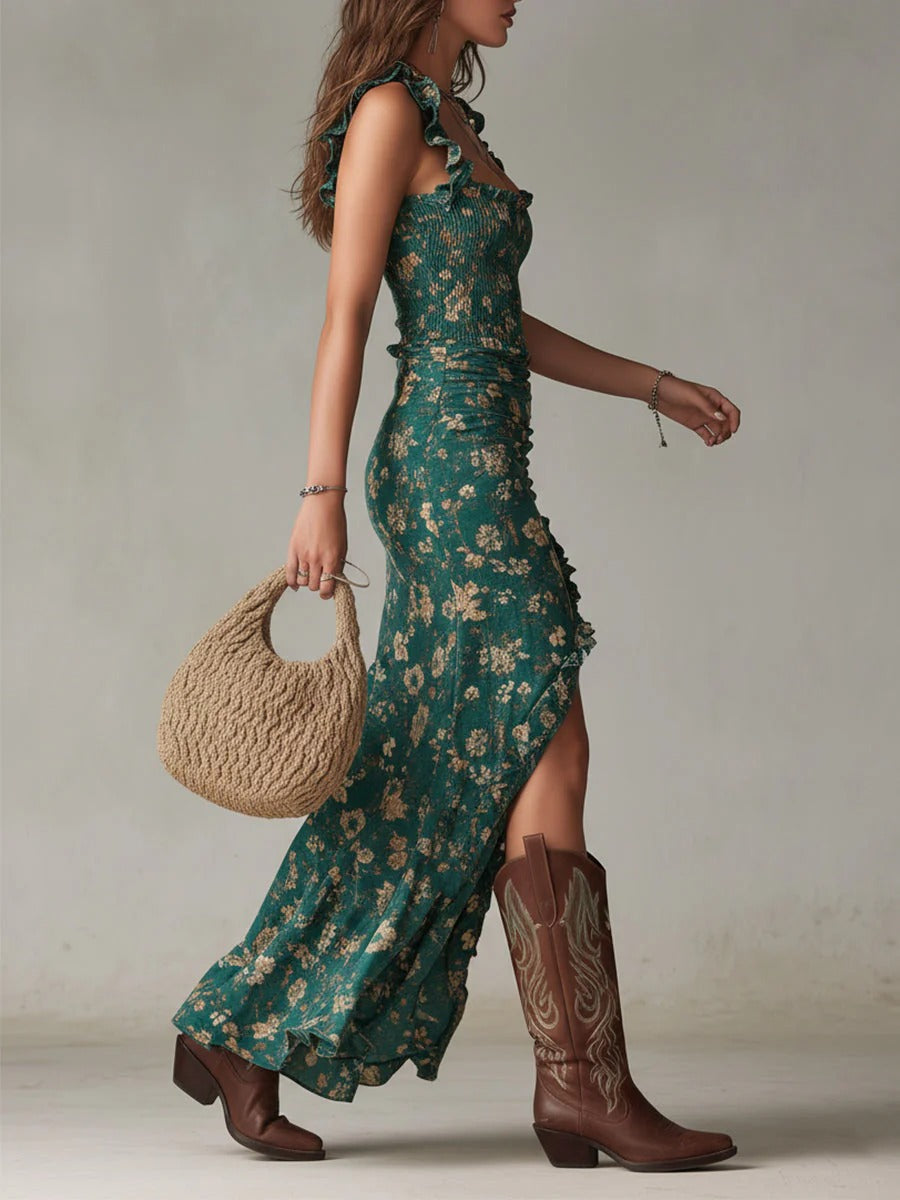 Zara | boho maxi sukienka z rozcięciem