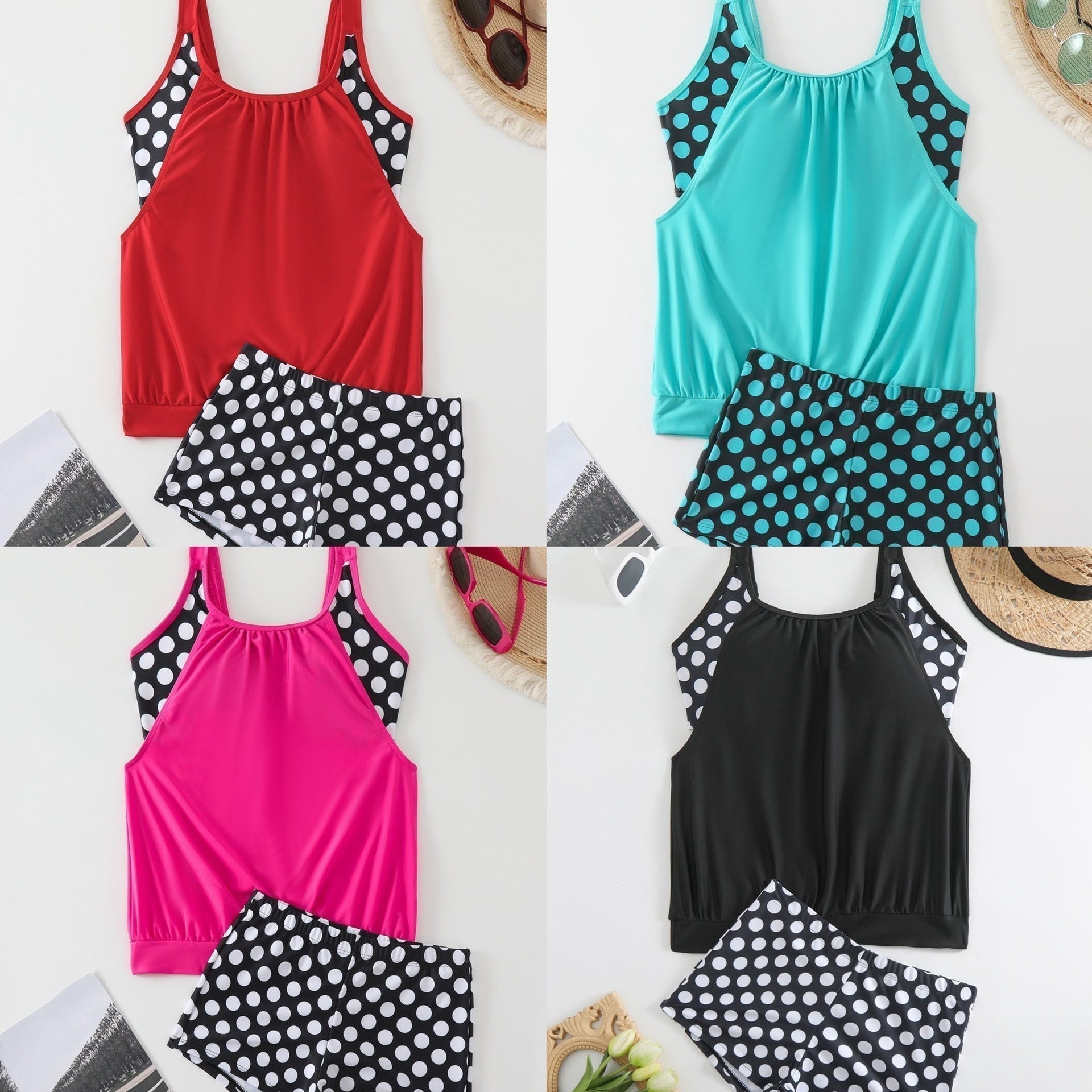 👙 Damski dwuczęściowy kostium kąpielowy – groszki, color‑block – Płatność przy odbiorze ✨