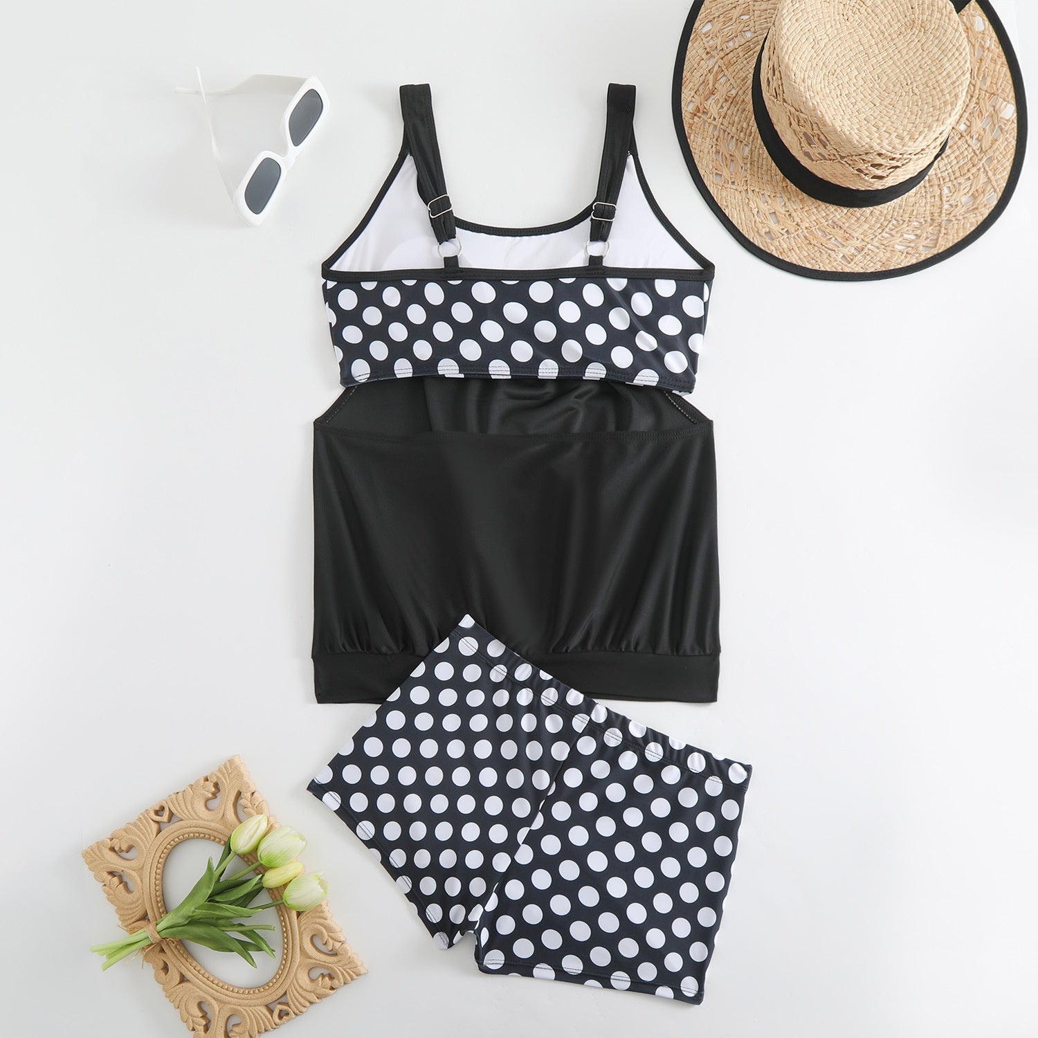 👙 Damski dwuczęściowy kostium kąpielowy – groszki, color‑block – Płatność przy odbiorze ✨